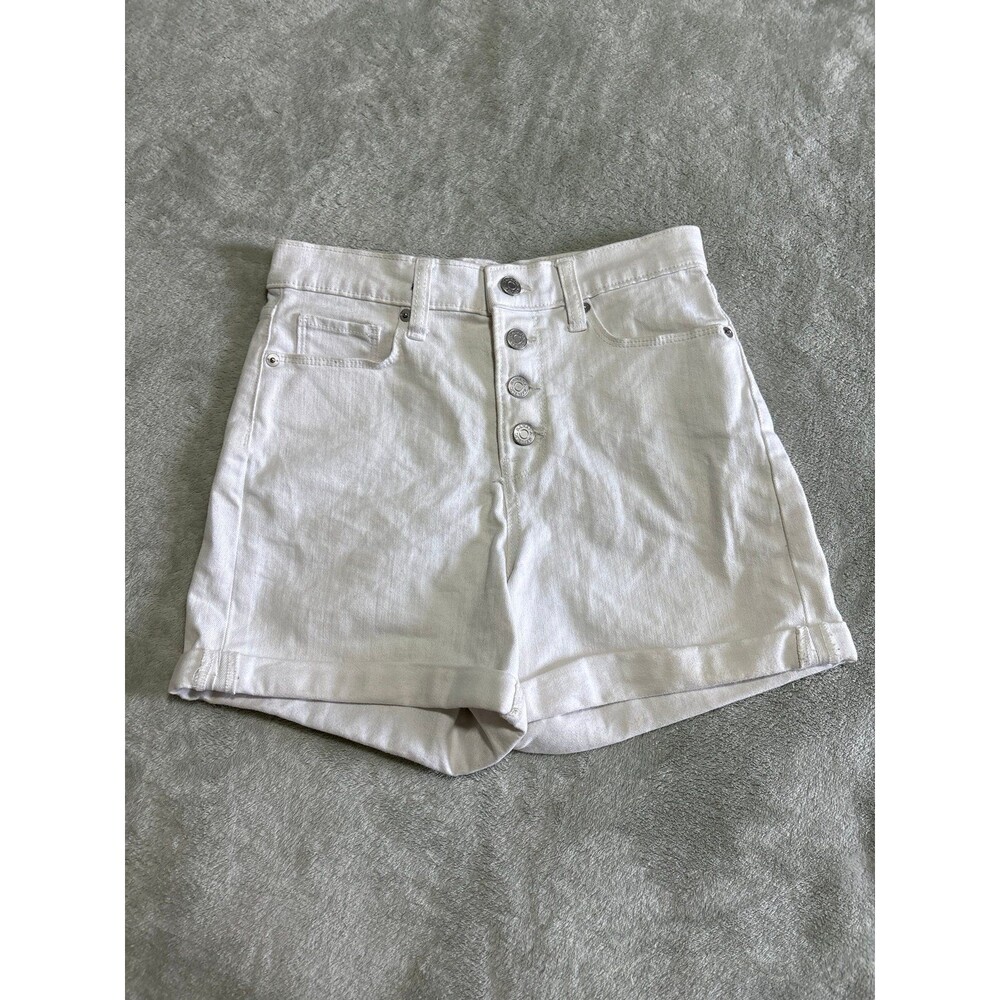 Shorts women's juniors white buttons midi Y2K basic folded hem cotton blend